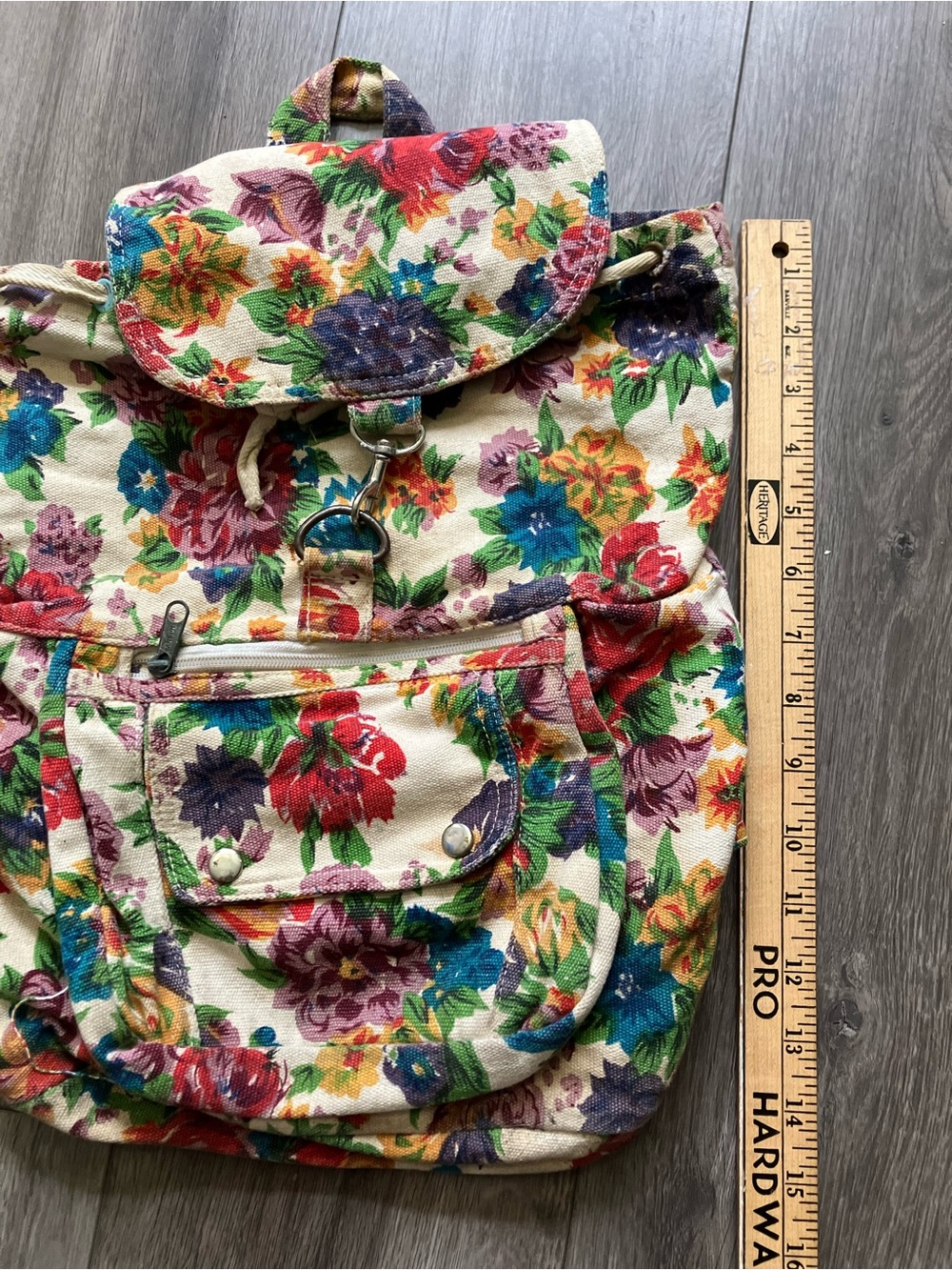 Vintage Floral Print Canvas Backpack Drawstring Travel Rucksack Bag - Picture 11 of 13